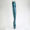 Glitter 18 cm PEEP TOE Teal thigh high boots with laces high heels
