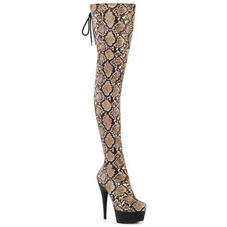 Patent Snake pattern 15 cm DELIGHT brown overknee boots with laces
