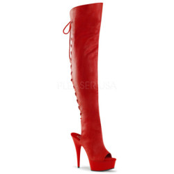 Red Leatherette 15 cm DELIGHT-3019 Platform Thigh High Boots