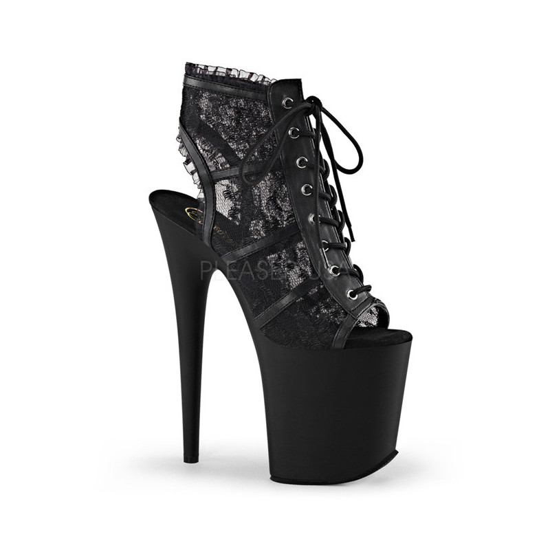 Black Lace Fabric 20 cm FLAMINGO-896LC Lace Up Ankle Calf Women Boots