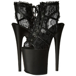 Nero tessuto del merletto 20 cm FLAMINGO-896LC Stivaletti Stringati Donna