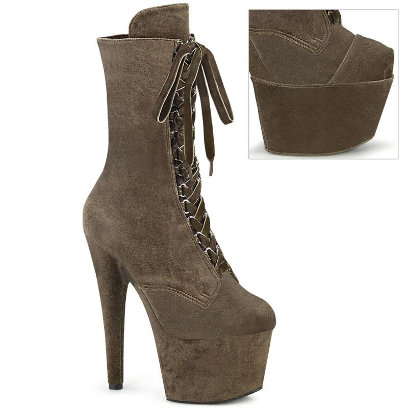 Velvet 18 cm ADORE-1045VEL khaki heeled boots + protective toe caps