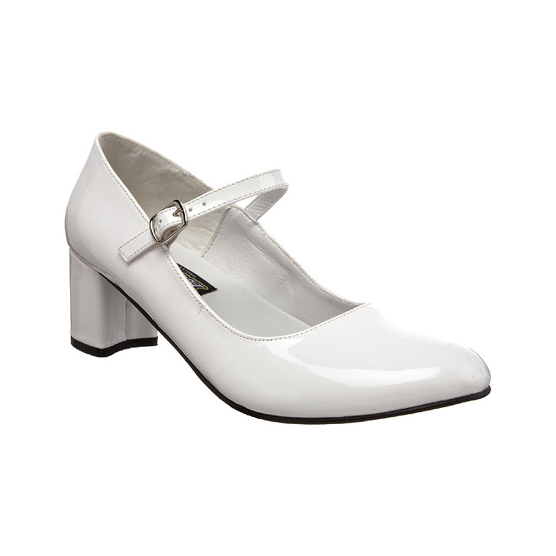 White Shiny 5 cm SCHOOLGIRL-50 Low Heeled Classic Pumps Shoes