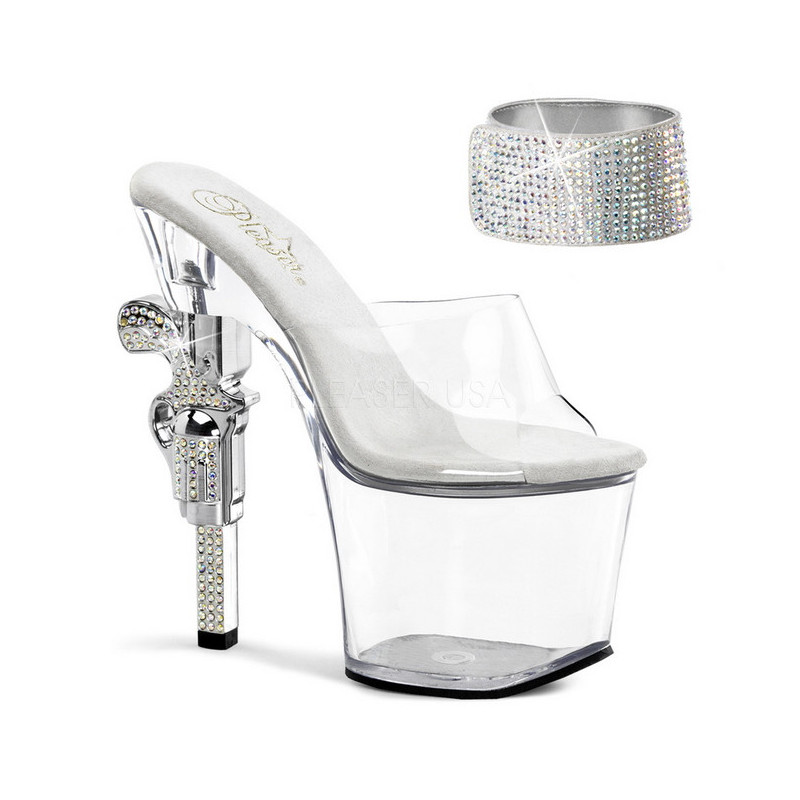 Trasparente Strass pietre 18 cm REVOLVER-712 Plateau scarpe tacco pistola