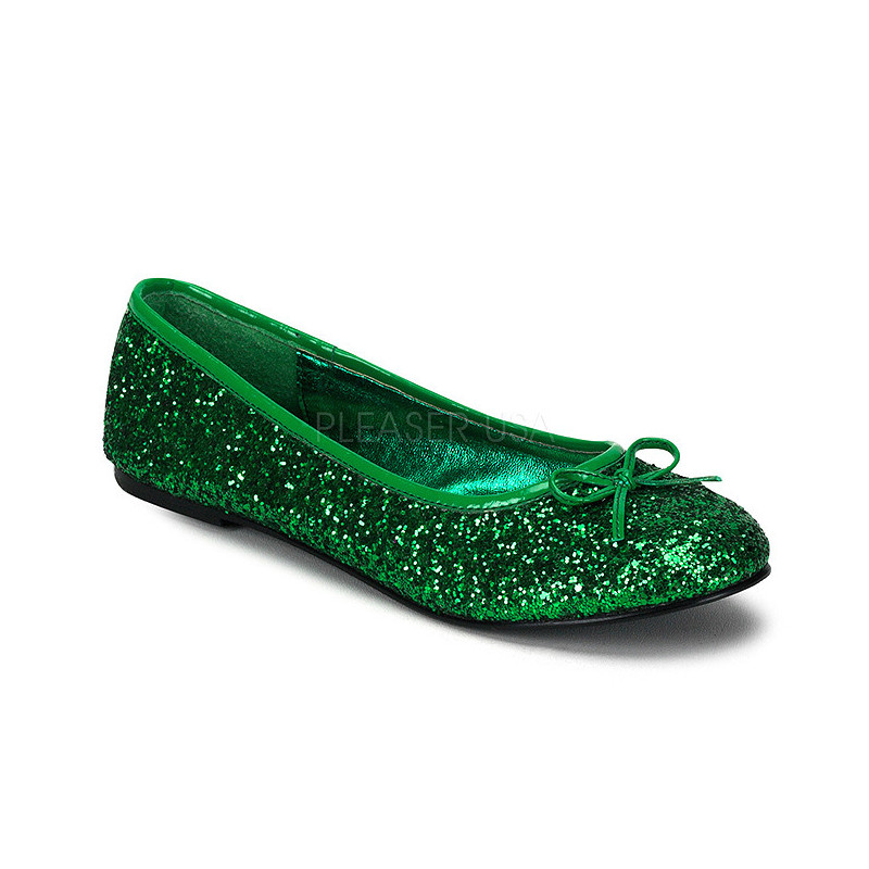 Green STAR-16G glitter flat ballerinas womens shoes