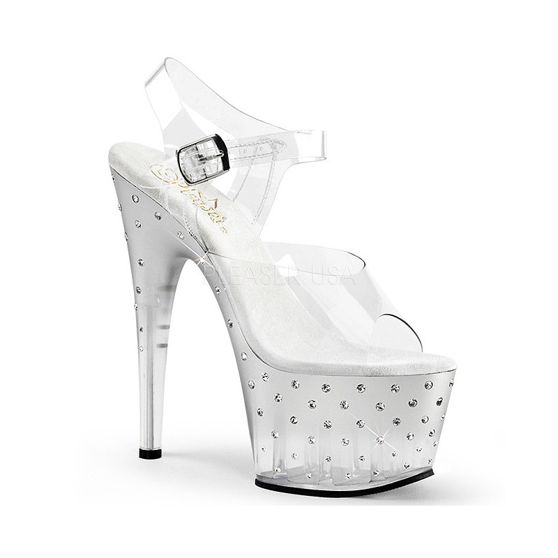 Silver 18 cm STARDUST-708T Acrylic Platform High Heeled Sandal