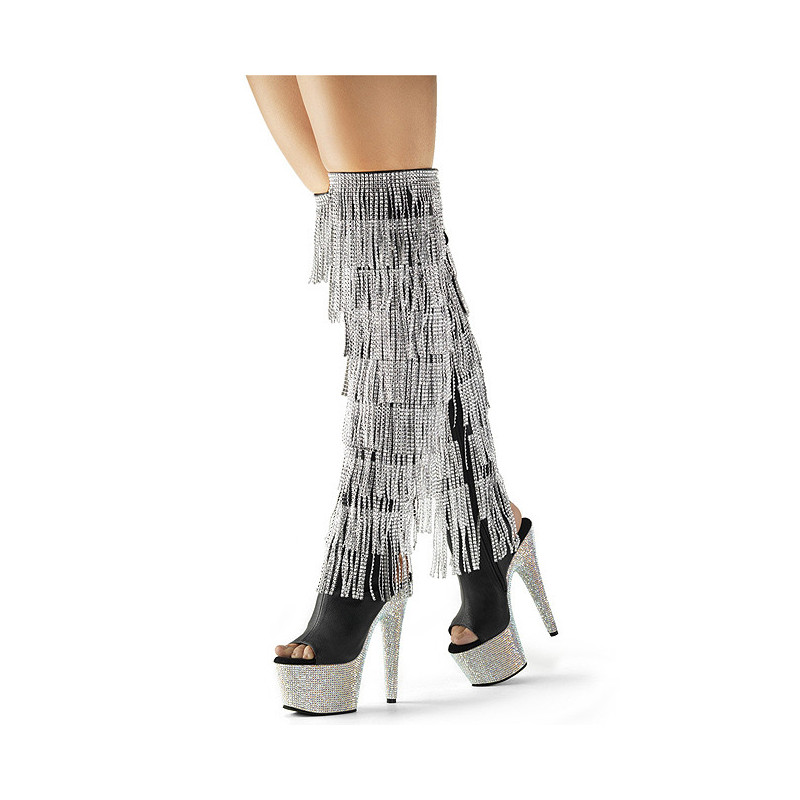 Nero Ecopelle 18 cm BEJRSF-7 stivali con frange donna tacco altissime