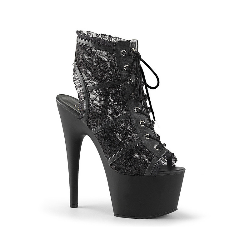 Black Lace Fabric 18 cm ADORE-796LC Lace Up Ankle Calf Women Boots