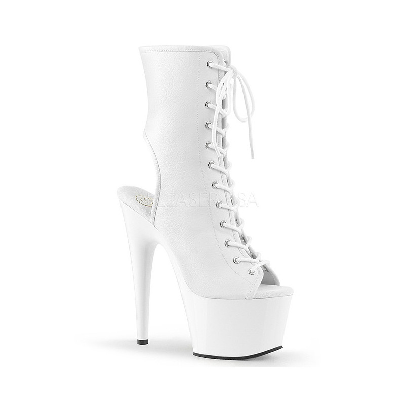 White Leatherette 18 cm ADORE-1016 Open Toe Platform Ankle Calf Boots