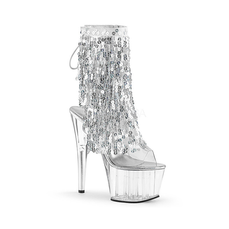 Silver 18 cm ADORE-1017SQF sequins fringe ankle boots