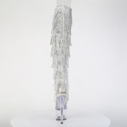 Silver 18 cm pole dance exotic overknee boots rhinestone fringes