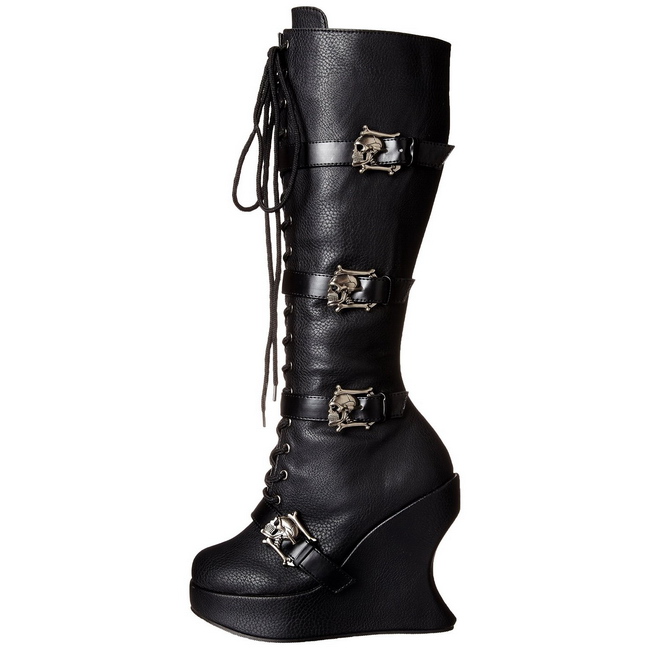 demonia BRAVO-109 stivali con zeppa alta neri taglie 36 - 37