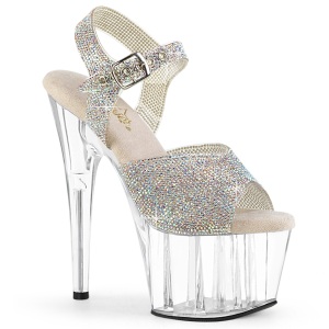 Argento 18 cm ADORE-708N-RS Plateau sandali alti con pietre