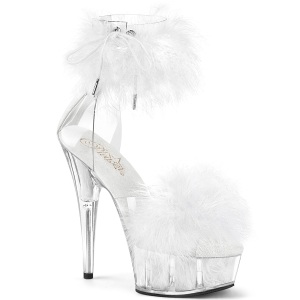 Bianco 15 cm DELIGHT-624F sandalo tacco alto con piume exotic pole