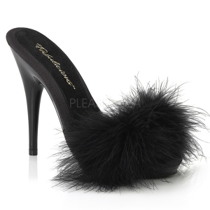 Black 13 cm POISE-501F Marabou Feathers Mules Shoes