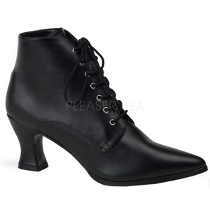 Black 7 cm VICTORIAN-35 Lace Up Ankle Calf Women Boots