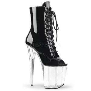 Black Transparent 20 cm FLAMINGO-1021 womens platform soled ankle boots