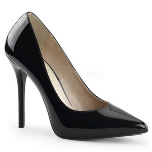 Black Varnished 13 cm AMUSE-20 pointed toe stiletto pumps