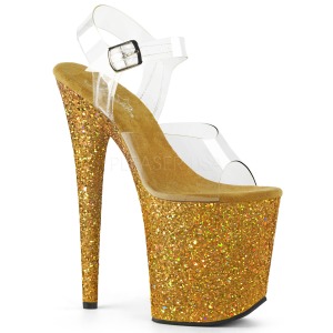 Gold Glitter 20 cm FLAMINGO-808LG Platform High Heeled Sandal Shoes
