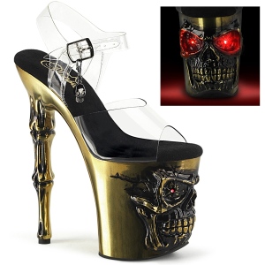 LED Skull platform 20 cm pleaser high heels transparent - copper
