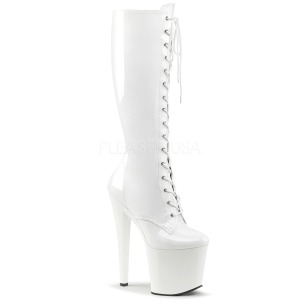 Leatherette White 19 cm TABOO-2023 laced womens boots with platform