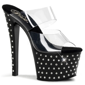 Nero 18 cm STARDUST-702 Pantofole Tacco Alto Pietre Strass