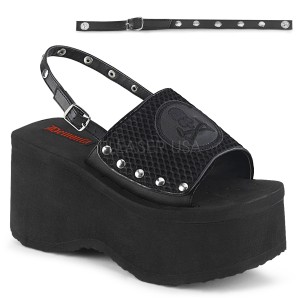 Nero 9 cm DemoniaCult FUNN-32 sandali con plateau lolita emo