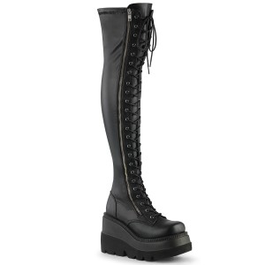 Nero Vegano 11,5 cm SHAKER-374 stivali sopra il ginocchio con lacci