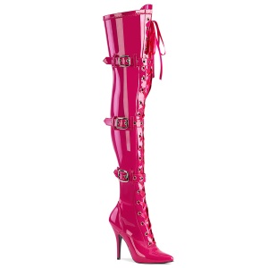 Patent 13 cm SEDUCE-3028 Fuchsia overknee boots with laces