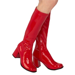 Stivali anni 70 vernice rossi 7,5 cm hippie disco stivali sotto il ginocchio tacco a blocco