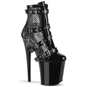 Tessuto a rete e strass 20 cm FLAMINGO-1013RM Stivali alla caviglia in nero