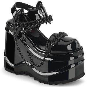 Verniciata Nero 15 cm Demonia WAVE-20 scarpe lolita sandali con zeppa plateau