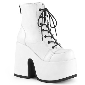 White Leatherette 13 cm DEMONIA CAMEL-203 chunky goth ankle boots