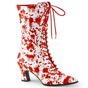 White Red 7 cm VICTORIAN-120BL Lace Up Ankle Calf Women Boots