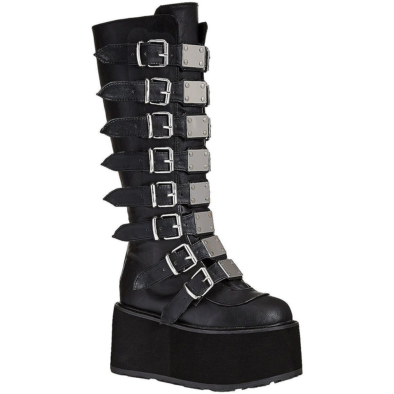 black flat boots with buckle
