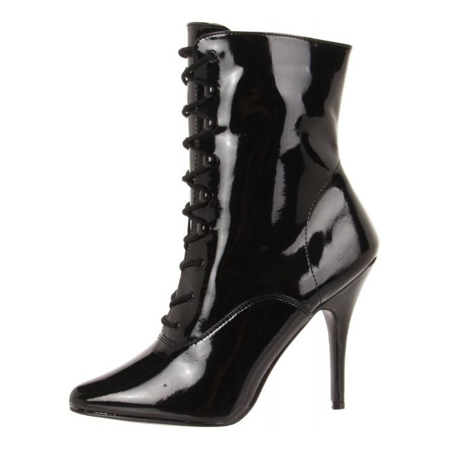 Black Patent 13 cm SEDUCE-1020 Flat Ankle Calf Boots Women