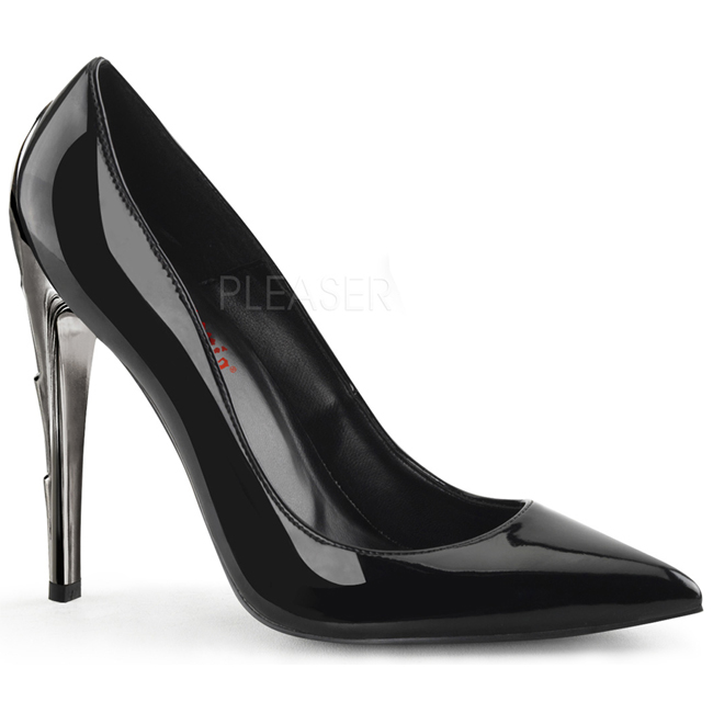 Black Shiny 11,5 cm VOLTAGE 01 Low Heeled Classic Pumps Shoes Demonia Voltage 01 high pump with silver stiletto heel