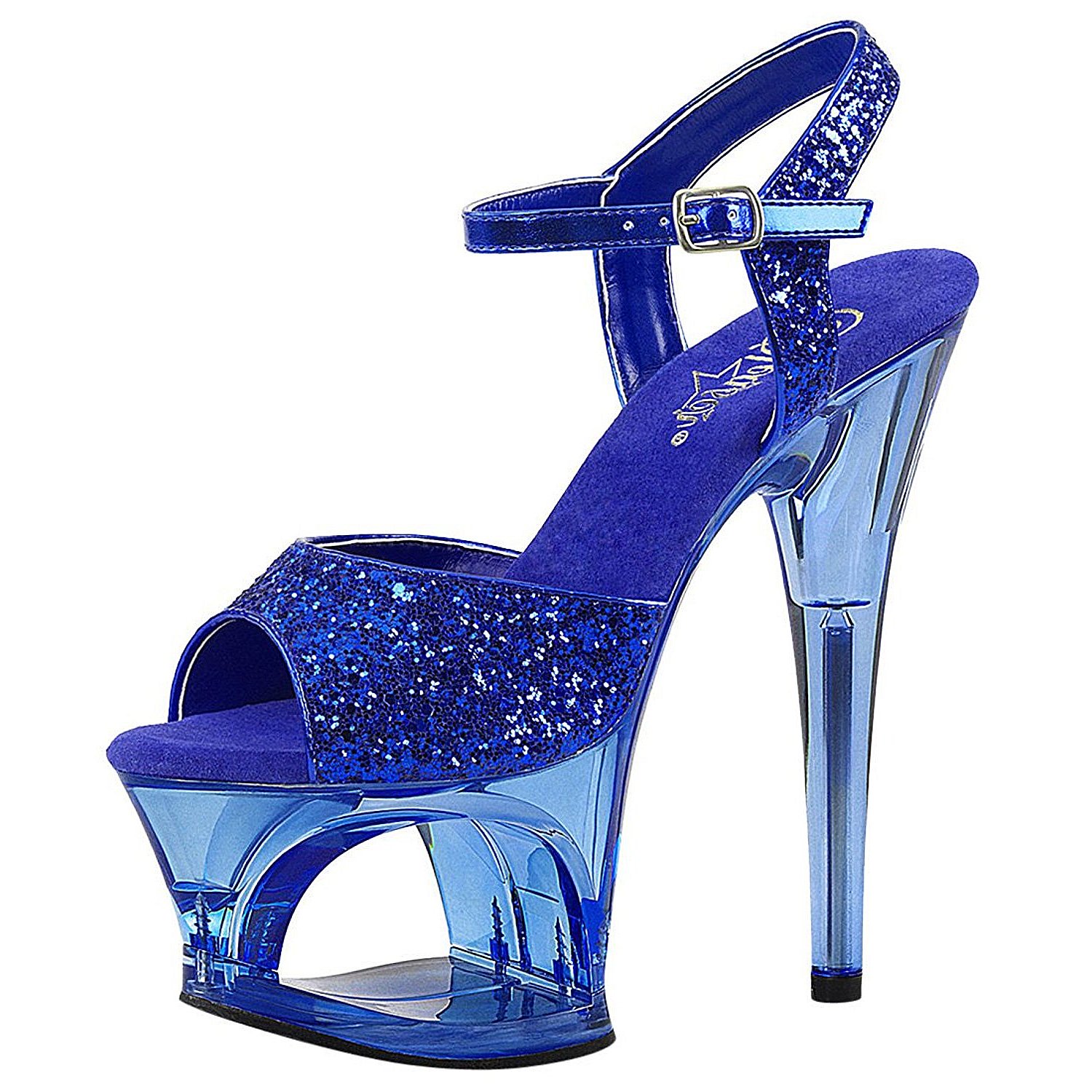 Blue 18 cm MOON-710GT glitter platform high heels shoes