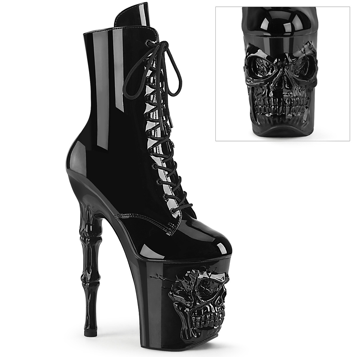 Patent 20 cm RAPTURE 1020 ankle boots womens with skull heels