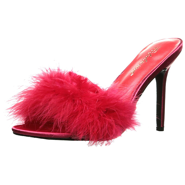 Red 10 cm CLASSIQUE-01F womens mules with marabou feathers