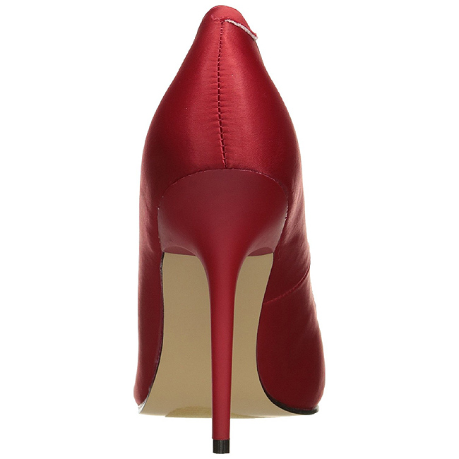 red satin platform pumps