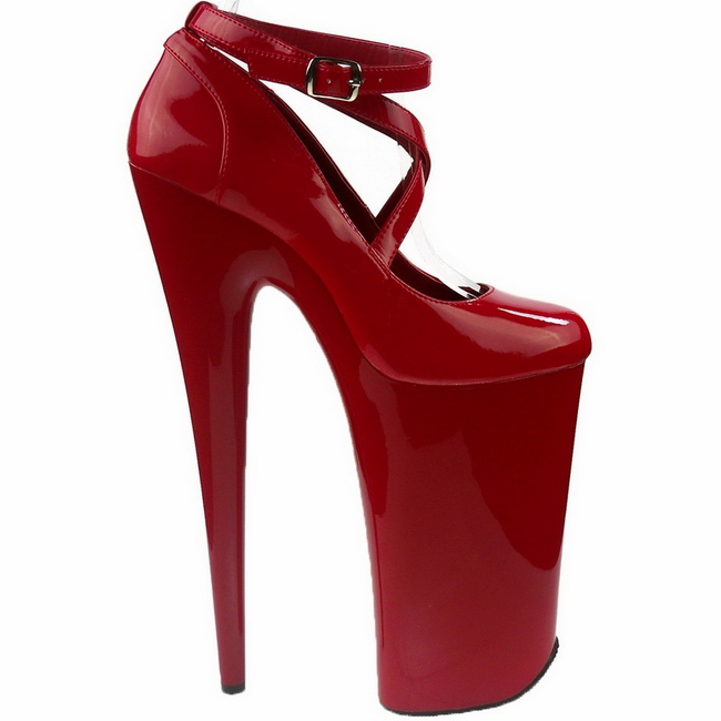 red shiny pumps
