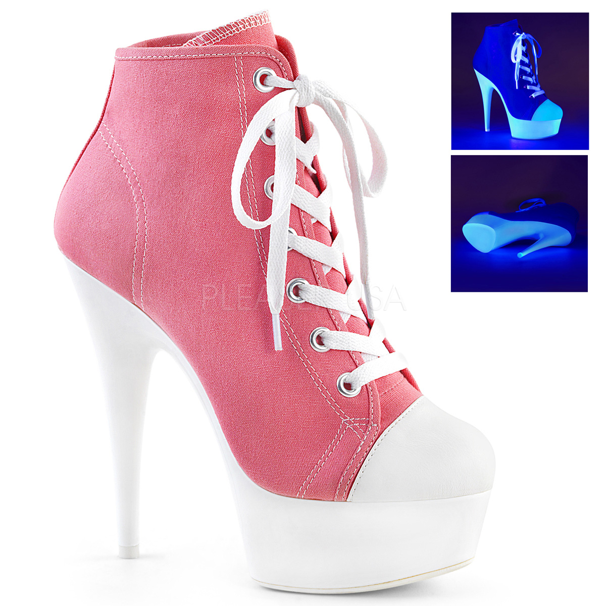 Rosa Neon 15 cm DELIGHT-600SK-02 Scarpe da ginnastica con tacco in tela