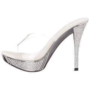 Argento 11,5 cm ELEGANT-401 Pietre strass plateau ciabatta donna