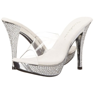 Argento 11,5 cm ELEGANT-401 Pietre strass plateau ciabatta donna