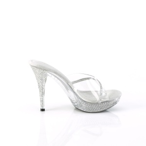 Argento 11,5 cm ELEGANT-401R Plateau ciabatta con tacco alto con pietre