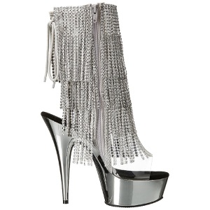 Argento 15 cm DELIGHT-1017RSF stivaletti con frange donna tacco alto