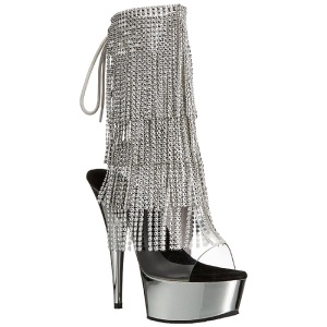 Argento 15 cm DELIGHT-1017RSF stivaletti con frange donna tacco alto