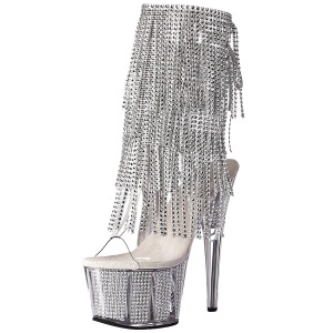 Argento 18 cm ADORE-1017SRS stivaletti con frange donna tacco alto