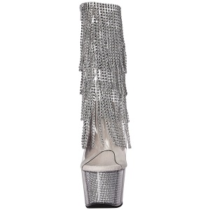 Argento 18 cm ADORE-1017SRS stivaletti con frange donna tacco alto